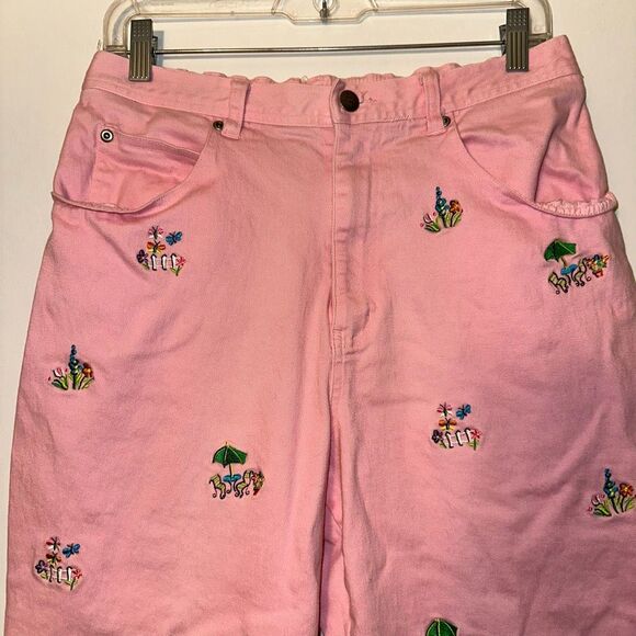 The Quacker Factory Vintage M Womens Straight Leg Pink Embroidered Pants STAIN - Picture 3 of 10